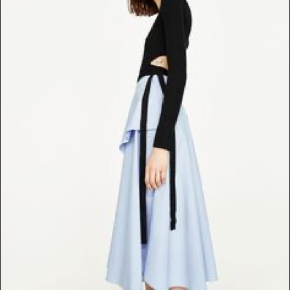 Zara Blue High Waist Midi Skirt Size XS - Picture 3 of 10
